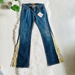 NWT Thigh High Memphis Original Remade Flare Boho Embroidered Jeans, 30